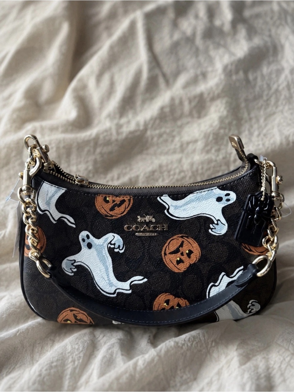 Coach Black Halloween Ghost & Pumpkin Mini Shoulder Bag